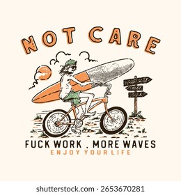 bicicleta ilustração surfista gráfico prancha de surfe design praia emblema tropical vintage paraíso