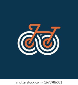 Bicycle & infinity sign stylized linear vector icon.