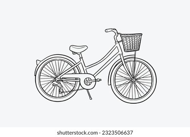 bicycle of ink drawing for poster, postcard, art print. Vector hand drawn illustration of city bicycle in ink hand drawn style.