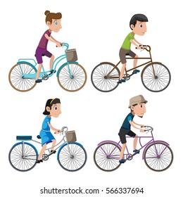 Bicycle Isolate People Collection Set Vector