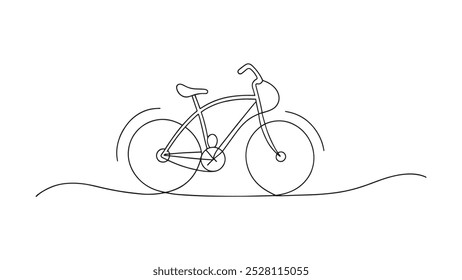 Bicicleta isolada linha contínua arte vetor plana ilustração no fundo branco