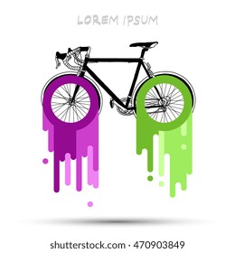 Bicycle isolated on abstract multicolor dripping paint. Vector illustration / logo / label / tattoo