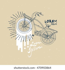Bicycle isolated on abstract multicolor dripping paint element. Vector illustration / logo / label / tattoo