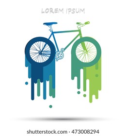 Bicycle isolated on abstract multicolor dripping paint. Vector illustration / logo / label / tattoo