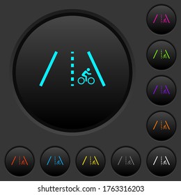 Bicycle lane dark push buttons with vivid color icons on dark grey background