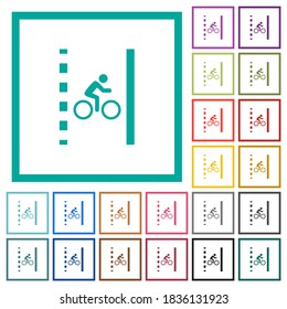 Bicycle lane flat color icons with quadrant frames on white background