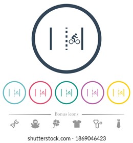 Bicycle lane flat color icons in round outlines. 6 bonus icons included.