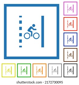 Bicycle lane flat color icons in square frames on white background