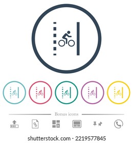 Bicycle lane flat color icons in round outlines. 6 bonus icons included.