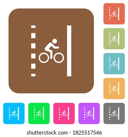 Bicycle lane flat icons on rounded square vivid color backgrounds.
