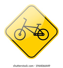 Bicycle lane road sign. Transportation bike yellow frame caution icon. Vector illustration.