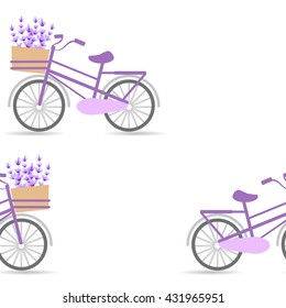 Bicycle with lavender pattern seamless. Vector stock.