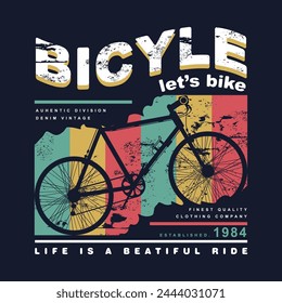 bicycle let's bike outdoor  graphic typography vector, t shirt design, illustration, good for casual style 