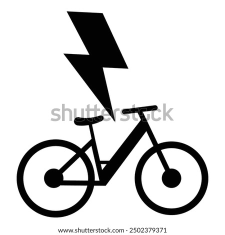 Bicycle and lightning bolt icon in grey scale isolated on white background.