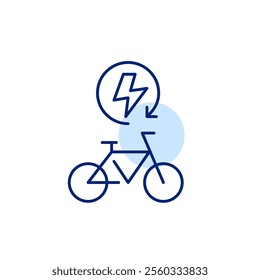 Bicycle and lightning in renew arrow. Sustainable living, green mobility. Alternative energy sources. Pixel perfect, editable stroke icon