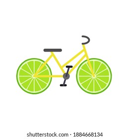 Bicycle with lime slice wheels concept. Vector illustration in flat style isolated on white background 