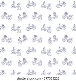 Bicycle Line Art Hipster City Pattern