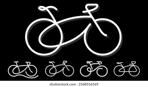 Bicycle line icon abstract cycle pattern Cyclist logo sign banner. World Cycling day race tour. Sport bicycle icon set. Cycling symbol vector bike. Sports symbol.  sportswear bike icon.