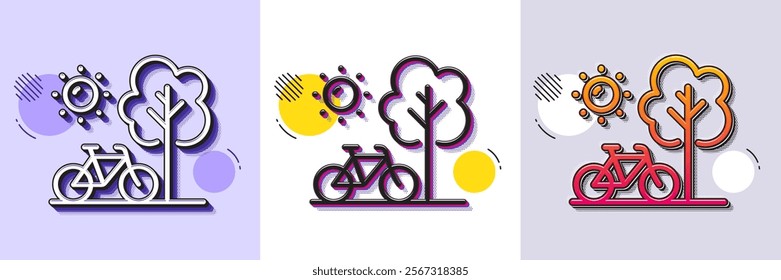 Bicycle line icon. Halftone dotted pattern. Gradient icon with grain shadow. City bike transport sign. Outdoor transportation symbol. Line bicycle icon. Various designs. Vector