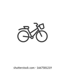 Bicycle line icon. linear style sign for mobile concept and web design. Bicycle with basket outline vector icon. Symbol, logo illustration. Vector graphics