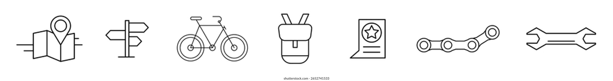 Conjunto de iconos de línea de bicicleta. Pictogramas de Vector de mountain bike