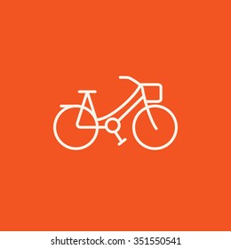 Icono de línea de bicicleta para web, móvil e infografía. Icono blanco vector aislado en fondo rojo.