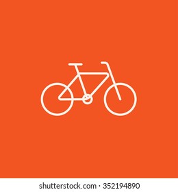 Bicycle line icon for web, mobile and infographics. Vector white icon isolated on red background.