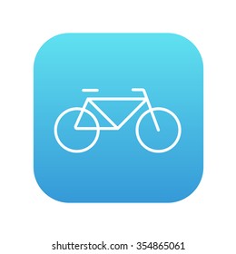 Ícone de linha de bicicleta para web, celular e infográficos. Ícone branco vetorial no quadrado gradiente azul com cantos arredondados isolados no plano de fundo branco.