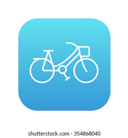 Icono de línea de bicicleta para web, móvil e infografía. Icono de blanco vector en el cuadrado de gradiente azul con esquinas redondeadas aisladas en fondo blanco.