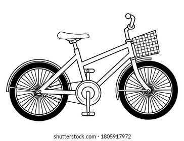 ilustración vectorial de línea de bicicleta, aislada en fondo blanco, vista superior.