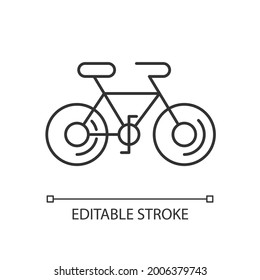 Bicycle linear icon. Taiwan cycling travel. Riding round entire world. Thin line customizable illustration. Contour symbol. Vector isolated outline drawing. Editable stroke