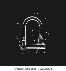 Bicycle lock in doodle sketch lines. Safety protection guard cycling transportation sport urban city