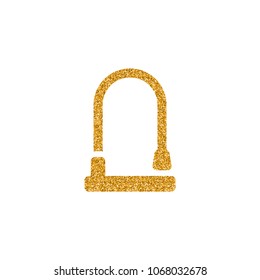 Bicycle lock in gold glitter texture. Sparkle luxury style vector illustration.