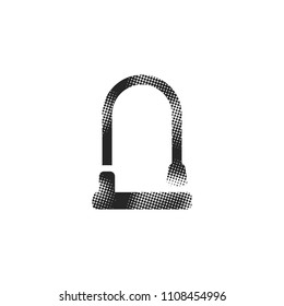 Bicycle lock in halftone style. Black and white monochrome vector illustration.