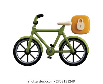 Bicicleta com ícone de cadeado conceito de renderização 3d de ciclo 3d com ícone de cadeado ilustração vetorial