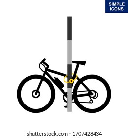 Bicycle lock - security and protection against burglars and robberies. The bicycle is locked to the pole, and the stationary pole. Vector illustration