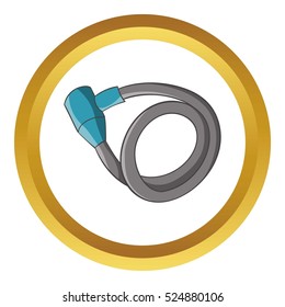 Bicycle lock vector icon in golden circle, cartoon style isolated on white background