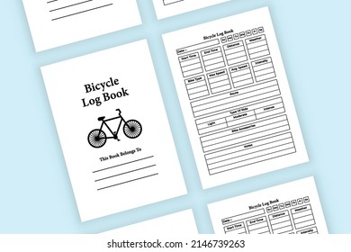 Bicycle log book interior. Bicycle rider information and daily distance tracker interior. Interior of a journal. Bicycle information and equipment checker notebook template.