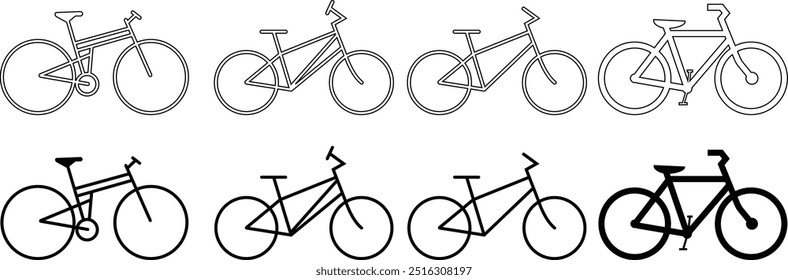 bicycle logo design icon set, sports, fast speed, template silhouette vector elements, symbol vector creative idea. Biking or Bicycle ride isolated on transparent background, for sport, cycling or ui.