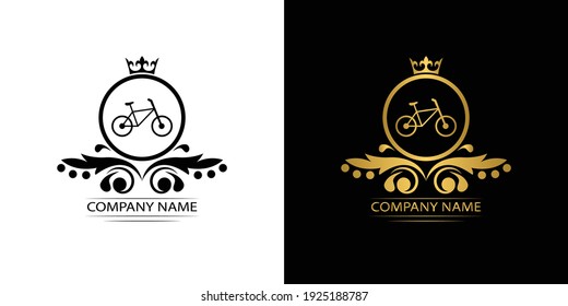 plantilla de logotipo de bicicleta lujoso emblema decorativo de la empresa de vectores reales con corona  