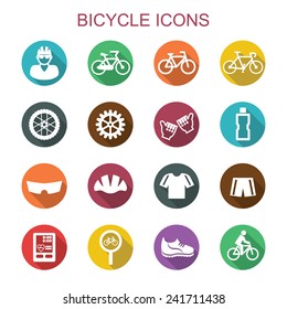 bicycle long shadow icons, flat vector symbols