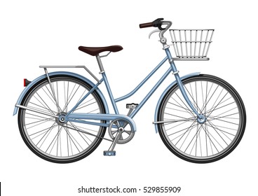 Bicycle with luggage. Bike with a boot in the form of baskets. Cycle. Velocipede. Vector illustration isolated on white background