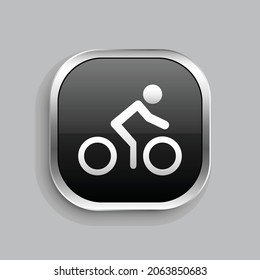 bicycle man icon design. Glossy Button style rounded rectangle isolated on gray background.. Vector illustration