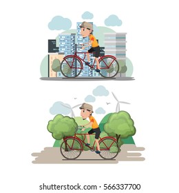 Bicycle Man Ride City Eco Vector
