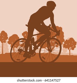 Bicycle man sport vector background landscape with trees