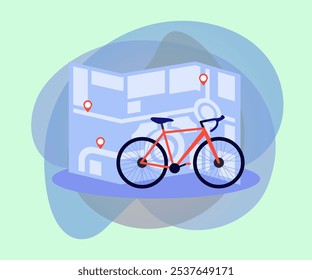 Bicycle and map with itinerary vector illustration. Urban transport, city map with bike. Transportation, mobility concept