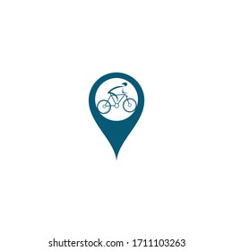 Bicycle map pin shape concept vector logo design. Bike Shop Corporate branding identity. Bicycle logo.