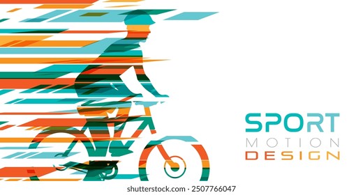 Maratón de bicicletas o concepto de carrera. Anuncio deportivo en estilo de movimiento dinámico. Ilustración vectorial con Elementos de diseño geométricos abstractos coloridos.