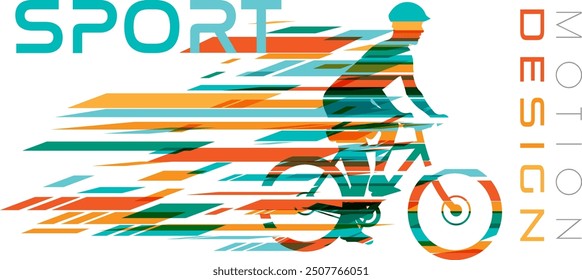 Maratón de bicicletas o concepto de carrera. Anuncio deportivo en estilo de movimiento dinámico. Ilustración vectorial con Elementos de diseño geométricos abstractos coloridos.