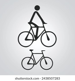 Icono único de los hombres de la bicicleta y logotipo de la bicicleta sobre fondo plateado. Ilustración de vector